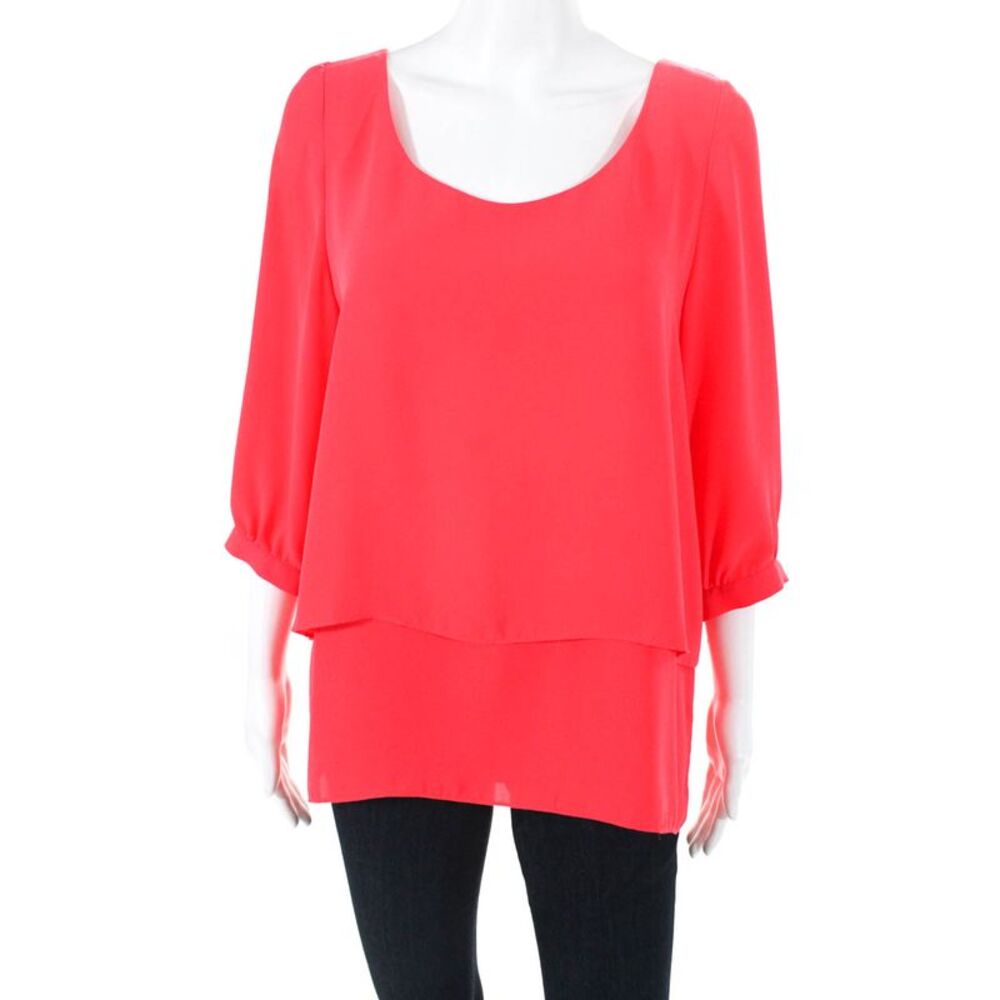 Paper Crown Womens Coral Tiered Top Blouse Shirt Pink Size Large 11222920